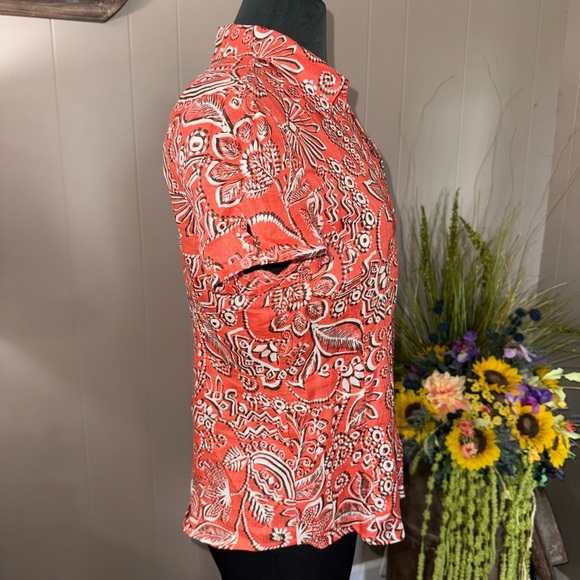 Rafaella • Linen Floral Button Up Short Sleeve Shirt - Picture 5 of 8